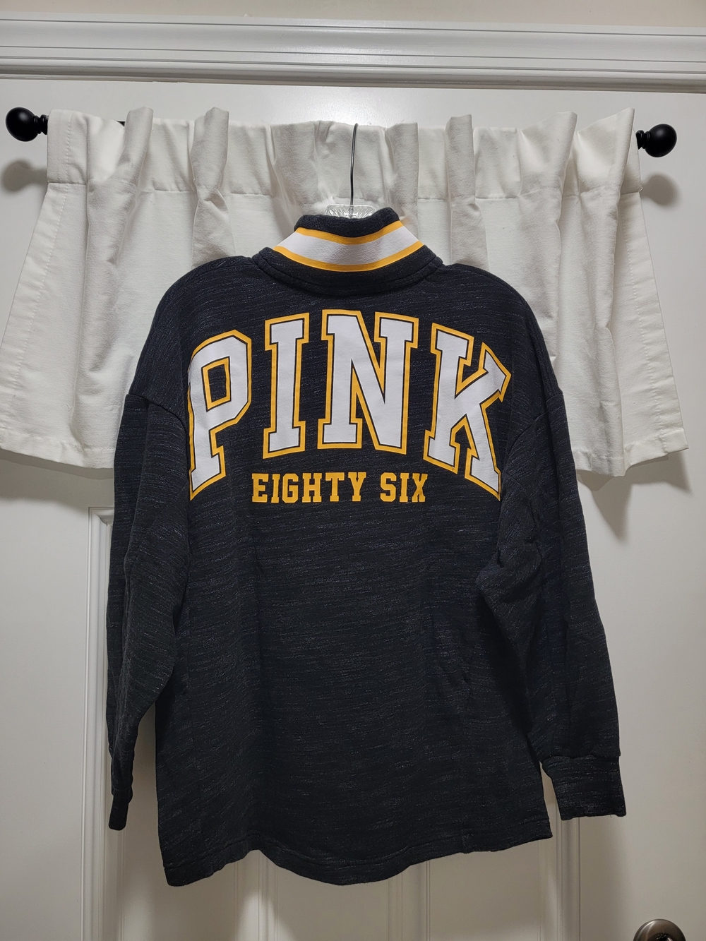 PINK Victoria's Secret Black Sweatshirt with Yellow & White Trim (Oversized)